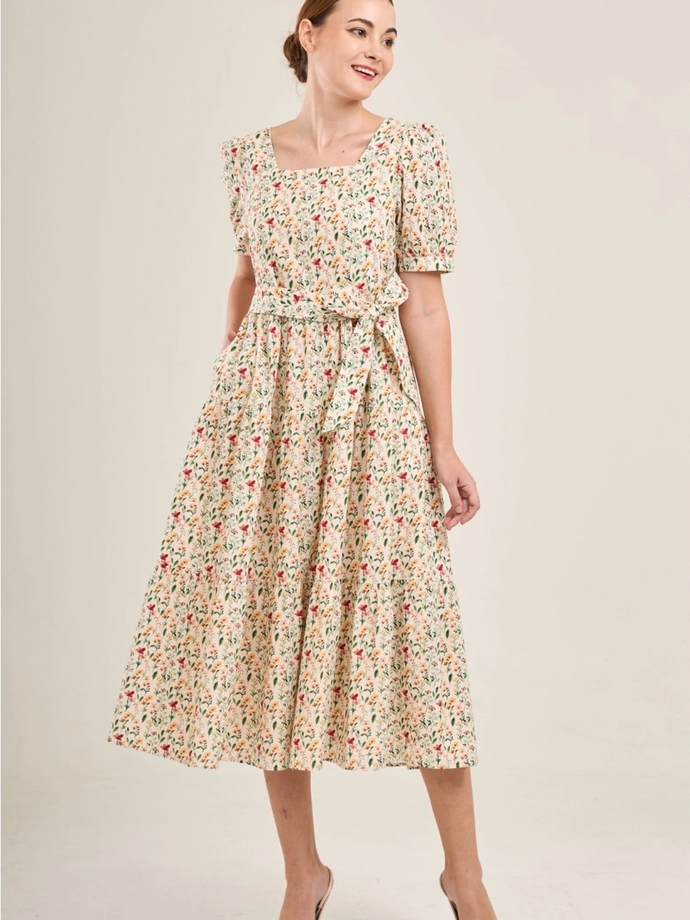 Mome Versa Cotton Dress with Nursing Zippers in Harvest Blooms - Picture 3 of 8